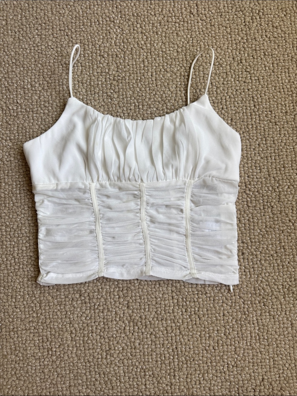 White Ruched Spaghetti-Strap Crop Camisole